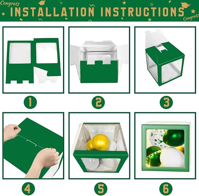 Graduation Decorations 2026 - Green and Gold Graduation Decorations - Set of 4 Balloons Boxes with Letters 2026 GRAD So Proud of You, Congrats Grad Party Decorations for Any Grades