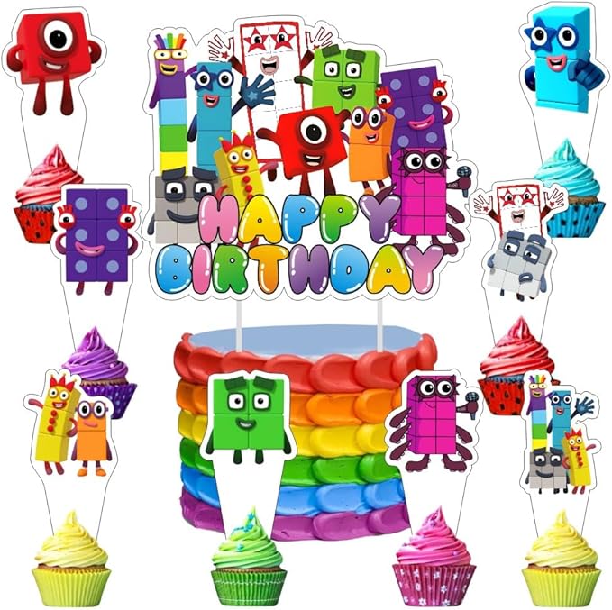 25pcs Number Cake Decorations with 1pcs Cake Topper, 24pcs Cupcake Toppers for The Game Birthday Party Supplies