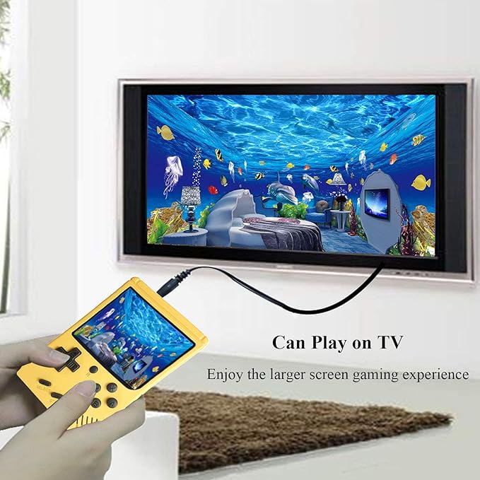 Retro Handheld Games Console for Kids/Adults, 168 Classic 8 Bit Games 3 inch Screen Video Games with AV Cable Play on TV (Yellow)