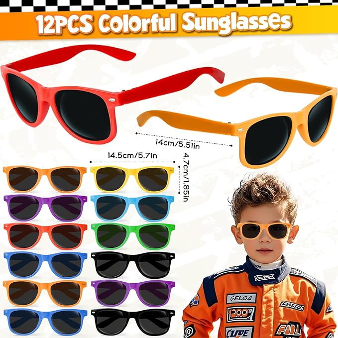 120Pcs Race Car Party Favors Birthday Supplies, Gift Box Sunglasses Flag Mini Race Car Sticker Birthday Goodie Bag Stuffers Racing RaceCar-Themed Party Supplies Decorations for Boys Kids 3-5 4-8