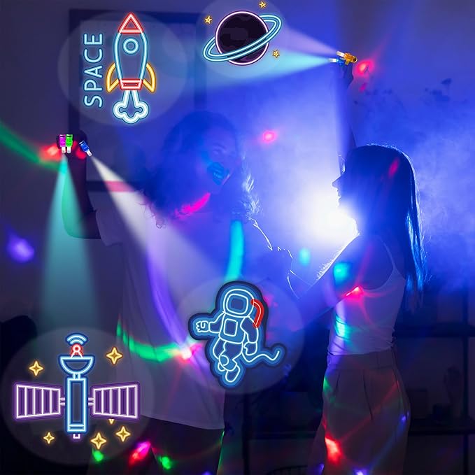 24PCS Space themed Party Favors-LED Finger Lights：Glow-in-the-Dark Light-Up Toys Bulk for Kids Boys Girls,Outer Space Party Decorations Supplies, Party Goodie Bags, Classroom Prizes, Fun Gifts
