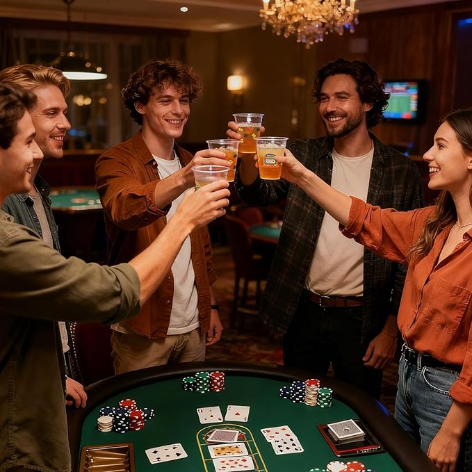 100 Pcs Casino Party Cups, 16 Oz Casino Plastic Cup Poker Clear Disposable Drinking Cups for Poker Game Night Themed Party Decoration Birthday Wedding Party Supplies
