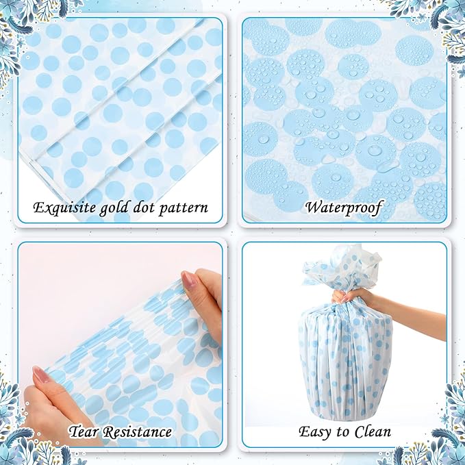 VitalCozy Round Dot Tablecloth 84 Inch Plastic Table Cover Polka Dot Confetti Tablecloths for Easter 2026 Graduation Prom Wedding Birthday Spring Party Supplies(White and Light Blue,3 Pcs)