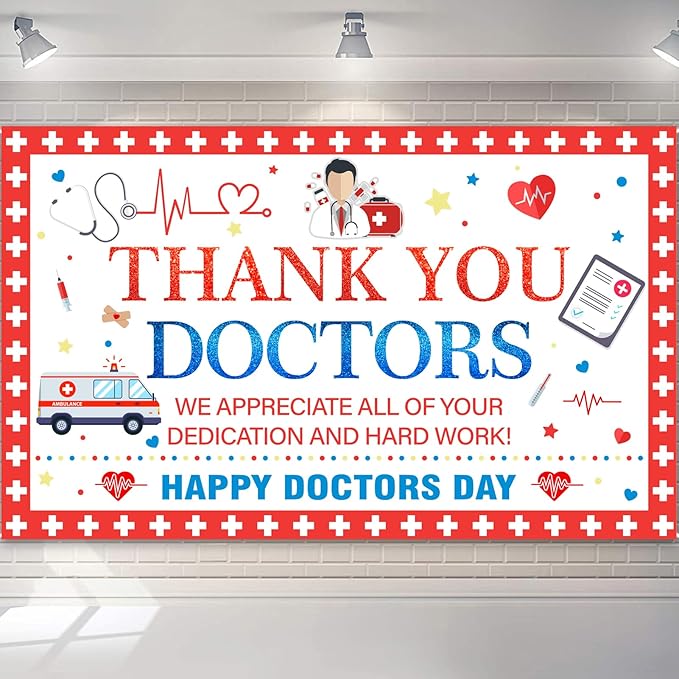 Thank You Doctors Banner Backdrop for National Doctors Day Decorations, Thank You Doctors Decorations, Doctors Day Banner Party Supplies