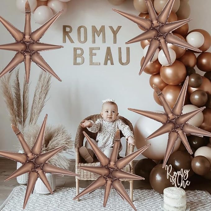 6 Pcs Brown Star Foil Balloons One-Piece 14-Pointed Star Balloon 4D Cone Mylar Balloon 22inch Christmas Birthday Wedding Wedding Anniversary Party Supplies(Brown)