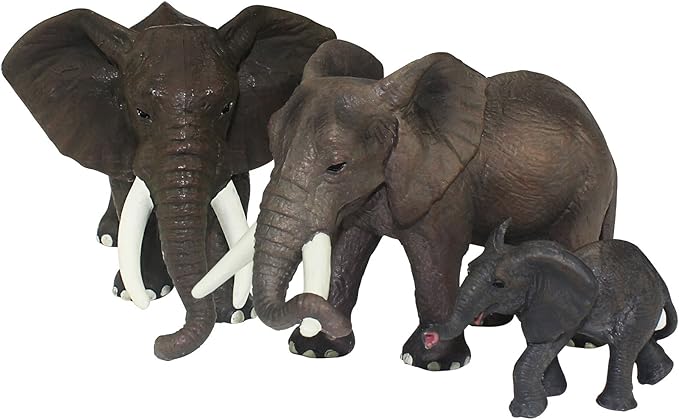 FUNSHOWCASE African Jungle Animals Toy Elephants Figure Realistic Plastic Figurine Playset 3 Pcs