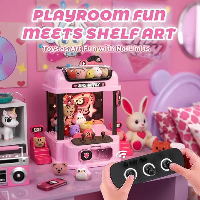 Claw Machine for Kids with Remote Control, Y2K Toy for Girls Age 3+, Girl's Birthday Gifts with Plush Toy and Capsules, Kawaii Room Decor for Teens, Girl Age 3 4 5 6 7 8 9 10 11 12