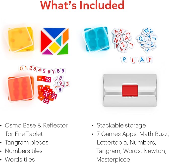 Osmo - Genius Starter Kit for Fire Tablet - 7 Educational Learning Games - Ages 6-10 - Math, Spelling, Creativity & More - STEM Toy Gifts for Kids, Boy & Girl (Fire Tablet 7 Games)