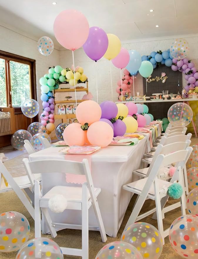 Pastel Balloons, 50PCS 12 Inch Easter Balloons with Clear Polka Dot Balloon, Macaron Pink, Blue, Green, Purple & Yellow for Birthday, Baby Shower & Spring Party Decorations