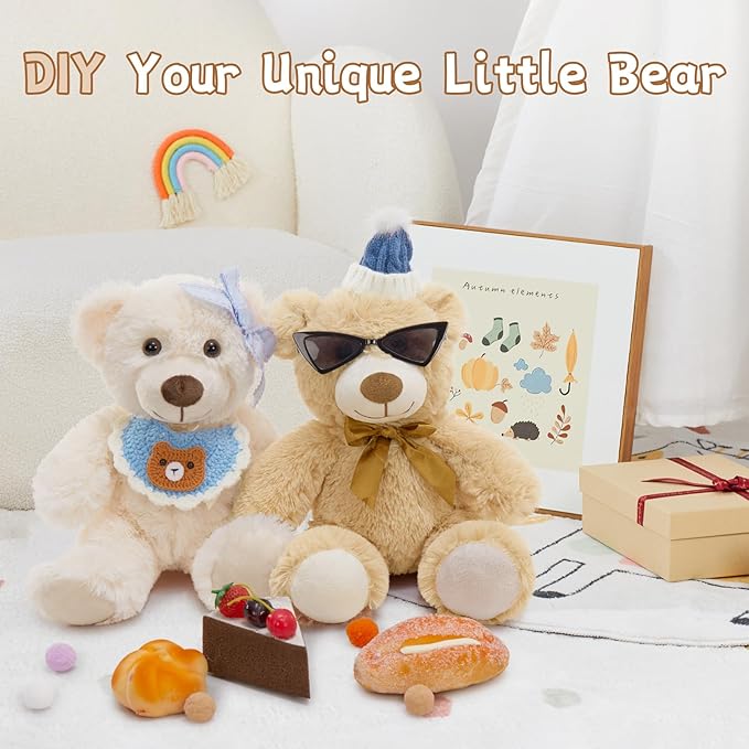 MorisMos 6Pcs White Teddy Bears Bulk Baby Shower, 14 Inch Cute Teddy Bear Stuffed Animals Plush, Small Stuffed Bears on Centerpiece Baby Shower Decoration, Gift for Party Birthday