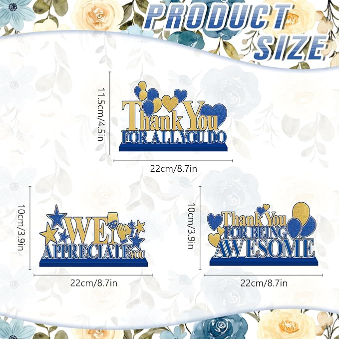Employee Appreciation Decorations, Navy Blue Gold Thank You Table Centerpieces, Appreciate Table Topper Decor for Pastor Teacher Doctor Nurse Employee Staff Graduation Appreciation Party Supplies