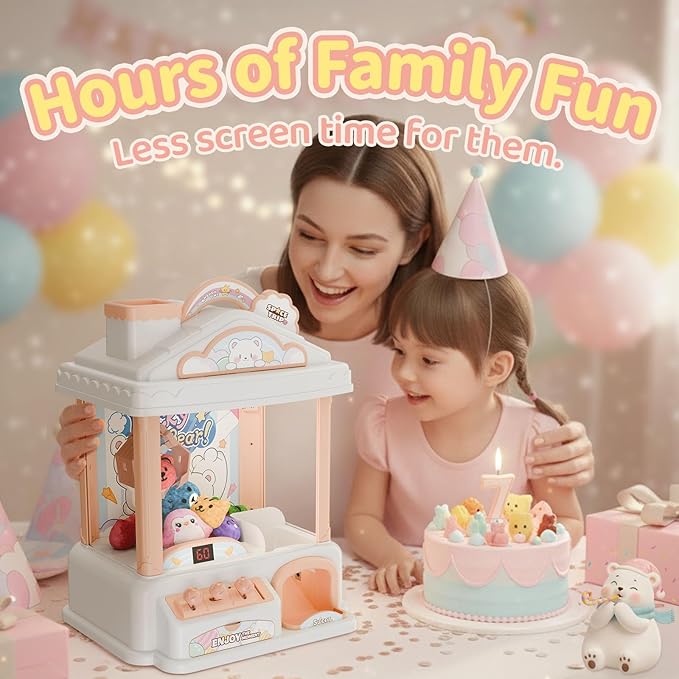 Claw Machine for Kids, Snow Bear Theme Mini Vending Machine for Girls Age 6-8, Candy Grabber Dispenser Toy Machine for Boys, Girl's Birthday Gifts for Age 3+, Fun Toys Perfect for Family, Party