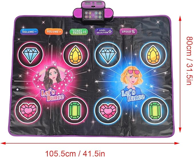 Dance Game Mat for Kids, Light Up Electronic Dance Pad with Single or Double Players Mode, 8 Key Dancing Toys Music Games with Wireless Bluetooth, Challenging Levels for Kids