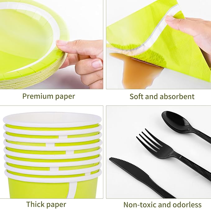 durony 169 Pieces Tennis Party Supplies Include 48 Tennis Dessert Plates 24 Tennis Paper Cups Plastic Tablecloth 24 Tennis Napkins 24 Knives 24 Forks 24 Spoons Tennis Disposable Tableware Set