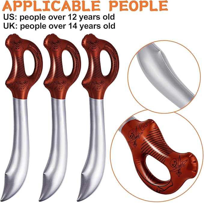 ZAUGONTW 12 Pcs Pirate Sword Pirate Party Toys Inflatable Swords, Inflated Knife for Birthday Party Supplies Halloween Cosplay Stage Props Summer Pool Swimming Parties Water Toy
