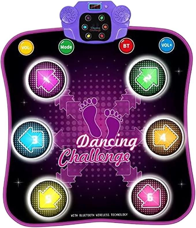 Dance Mat for Kids, 35x31.5in 6 Key Dual Horn LED Dance Pad Digital Multi-Mode Dancing Mat BT-Compatible Volume Adjustable Battery Powered Electronic Mats, No Battery.
