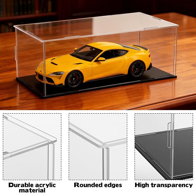 Acrylic Model Car Display Case 1: 24 Scale with Black Base Clear Model Car Storage Case Diecast Display Boxes Vehicle Model Car Case Dustproof Showcase for Collectibles Memorabilia Toy Storage