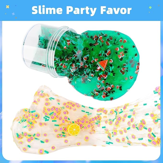 Clear Slime Kit, 5 Pack Crunchy Glitter Crystal Slime Party Favor Gifts, Stress Relief Toy for Girls and Boys, Soft Non-Stick Putty Slime for Kids, DIY Birthday Glue Boba Glimmer