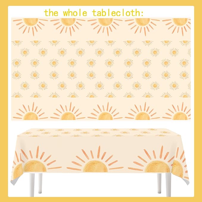 4ps First Trip Around The Sun Birthday Decorations Table Cloths Boho Sun Birthday Party Decor Boho Hippie Sunshine Disposable Plastic Table Covers for Sun Baby Shower Party Supplies Decor(Boho Sun)