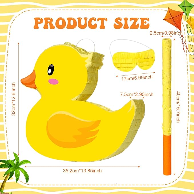 Aoriher Duck Piñata Birthday Party Supplies Piñata with Yellow Blindfold for Party Favor Birthday Decorations