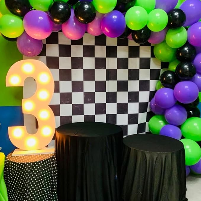 Purple Green Black Balloons, Monster Truck Balloon,12 Inch Green Dark Purple Balloons for Boys 3rd 4th 5th Boys Baby Shower Race Car Theme Truck Theme Birthday Party Decorations