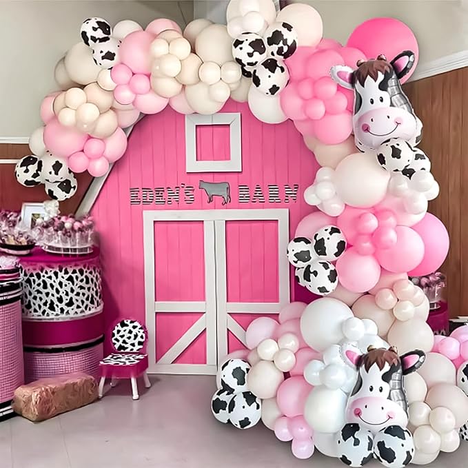 Pink Western Cowboy Balloons, 60pcs 12inches Pink White Cow Print Nude Blush Balloons, Party Balloons for Cowboy Birthday Baby Shower Farm Western Cowboy Cow Themed Party Decorations