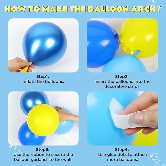 147pcs Cartoon Sponge Balloon Arch Kit - Birthday Decorations With Yellow, Blue, Clear, Metallic, Teal Balloons and Pineapple Balloon For Cartoon Birthday Party Baby Shower