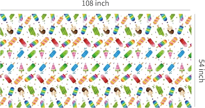 Popsicle Party Tablecloth Decorations - Disposable Ice Cream Popsicle Birthday Party Supplies Tablecover, Summer Popsicle Baby Shower Table Decorations Table Cloths- 3 Pack (54in x 108in)