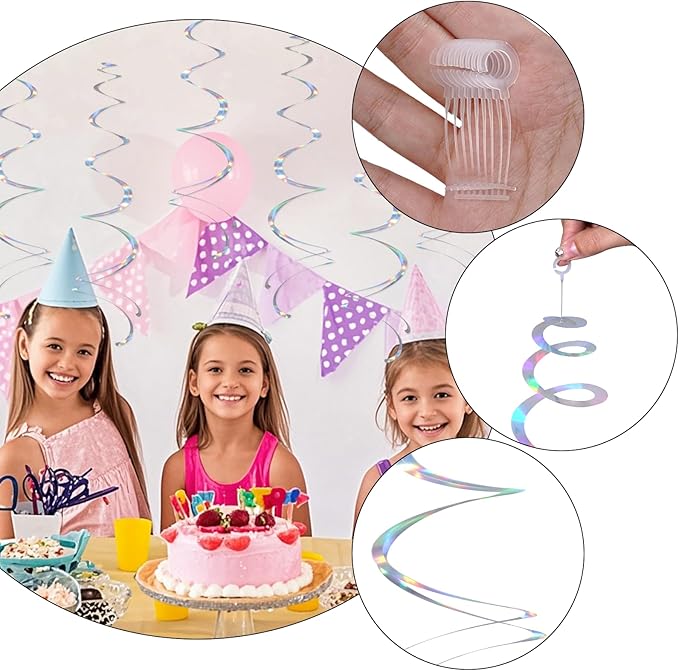 28 Pack Iridescent Ceiling Swirl Foil Decorations Hanging Plastic Streamer Themed Swirl Party Decoration for Celebration