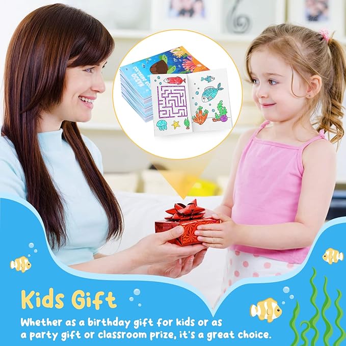 BenLouis 24 Pcs Under the Sea Mini Coloring Books Kids Ocean Animals Party Favors Small Activity Books Bulk for Kids Mermaid Fish Birthday Birthday Goodie Bags Stuffers Return Gifts Classroom Travel