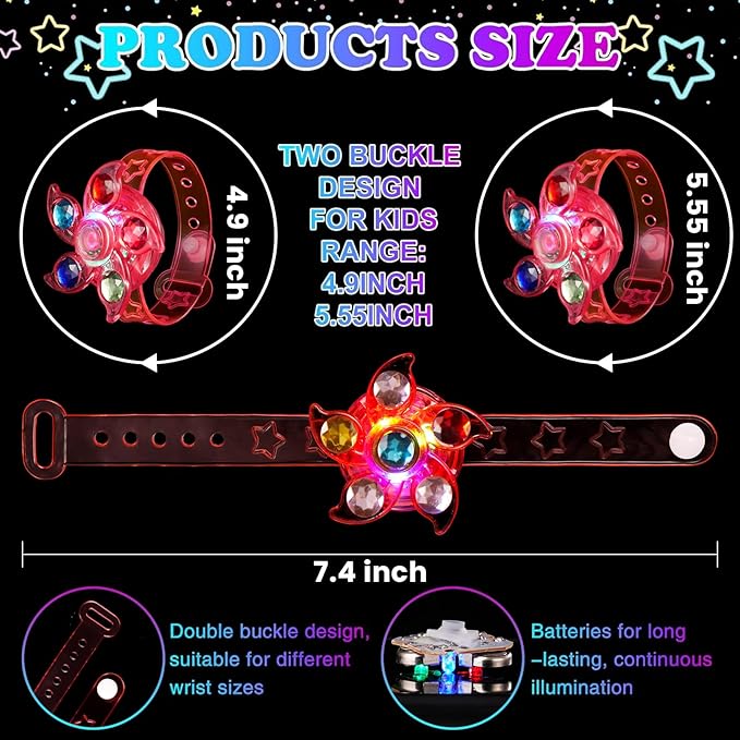 SCIONE 8 Pack LED Light Up Fidget Spinner Bracelets, Glow in The Dark Party Supplies Party Favors for Kids 4-8 8-12, Birthday Gifts, Treasure Box Toys for Classroom Goodie Bags Stuffers
