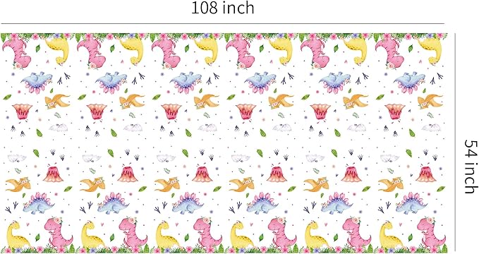 Dinosaur Birthday Party Supplies Tablecloth for Girl - Pink Dinosaur Baby Shower Decorations Table Cover, 3 Pack (54in x 108in)