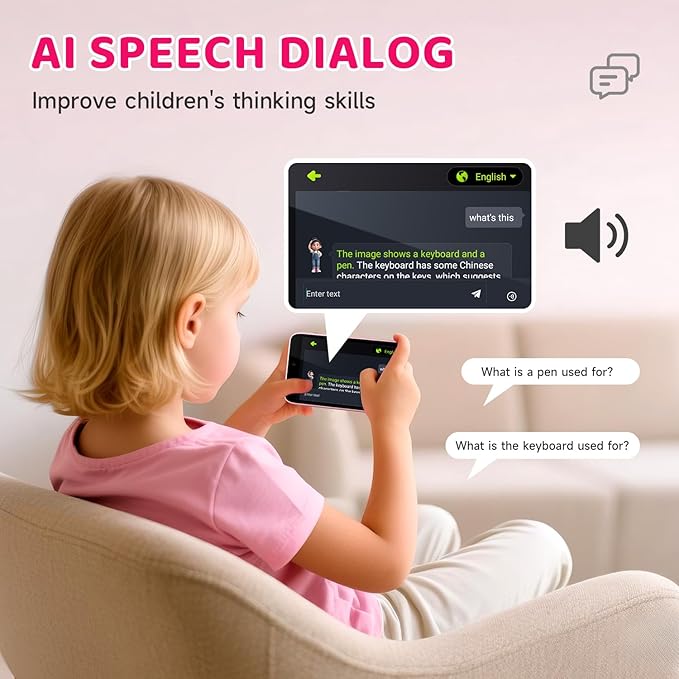 Kids Smart AI Learning Camera, 4.0'' Educational AI Toy Camera with Photo Recognition Knowledge Encyclopedia for Toddler Boys and Girls 3+ Christmas Birthday School Gift (Pink)