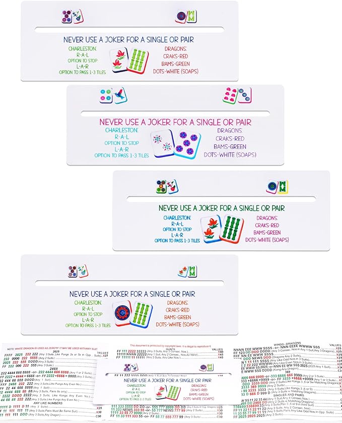 Adkoat® 4PCS Mahjong Line Finder & Mah Jongg Card Line Marker Reader Tracker - Mahj Accessories and Gifts - ADHD Dyslexia Overlays Guided Reading Tool - American Mahjong Rules Printed for Beginner