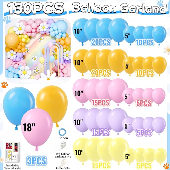 Blue Dog Birthday Party Decorations for Girls & Boys - Cartoon Theme Balloon Arch Kit with Backdrop, Fringe Curtains & Bone Foil Balloons - Easy Setup Party Supplies for 1st 2nd 3rd Bday