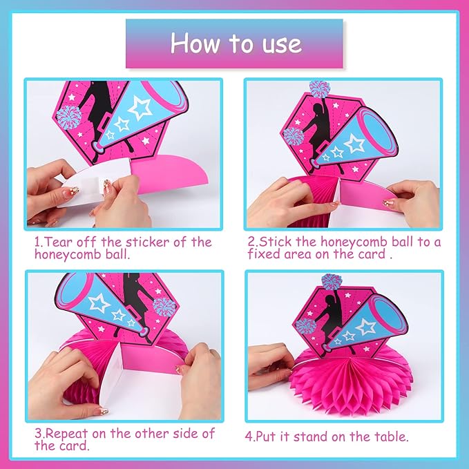 JOYMEMO 8 Pieces Cheerleading Honeycomb Centerpieces Hot Pink Blue - Cheerleading Themed Party Decorations Rose Red, Cheerleader Table Decor for Cheer Gymnastics Birthday Party Supplies