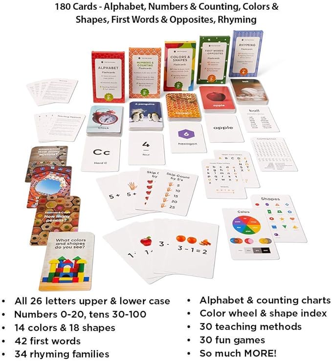Think Tank Scholar 180 Preschool Flash Cards & 520 Sight Words Flash Cards Bundle - 10 Different Packs of Learning Cards.