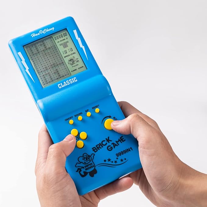 Retro Handheld Brick Game Console,Tank/Racing/Building Block Game,3.5-inch Large Screen,Built-in 23 Games (Blue)