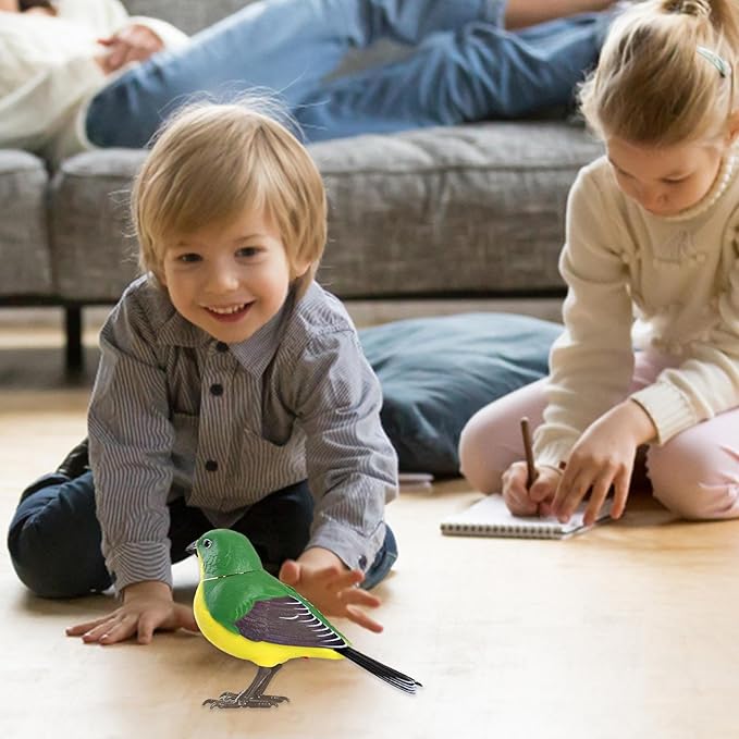 Electric Singing and Chirping Bird Toy, Simulation Interactive Bird Toy for Kids, Cute Realistic Chirping and Moving Artificial Sparrow, Battery Operated, Garden Home Ornament Decoration