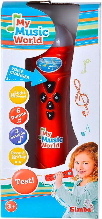 Simba My Music World 106832489 Funny Microphone Karaoke, with Voice Reduction Effects, 6 Demo Songs, 3 Lights and Sound, 22 cm, Suitable for Children from 4 Years (Toys)