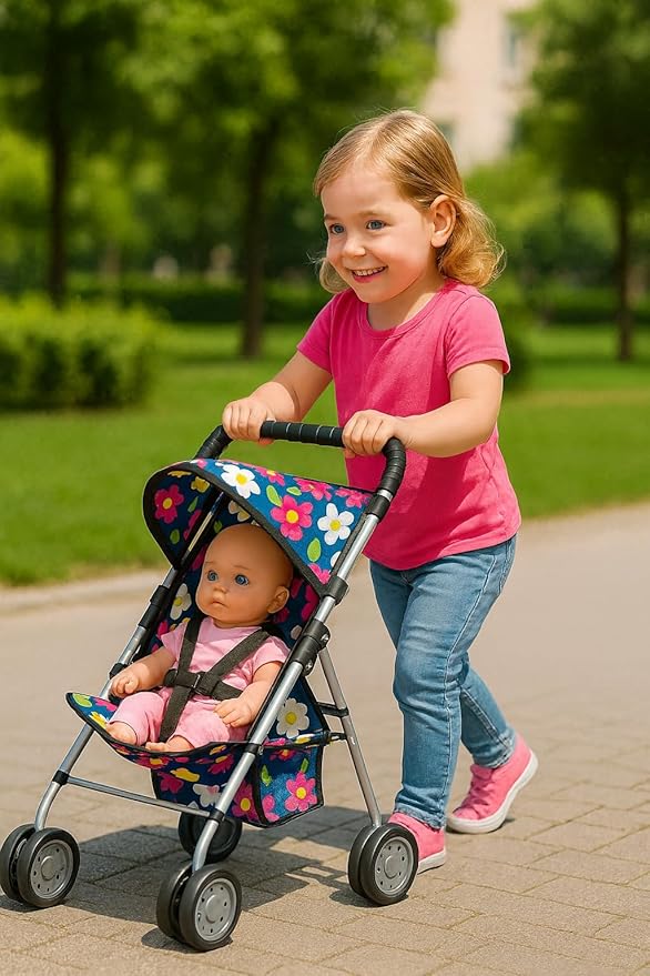 fash n kolor 4 Piece Baby Doll Play Set Flower Design Includes - Foldable Pack N Play, Baby Doll Stroller, Baby Doll High Chair, Infant Seat, Fits Up to 18'' Doll 4 Piece Doll Accessories Set