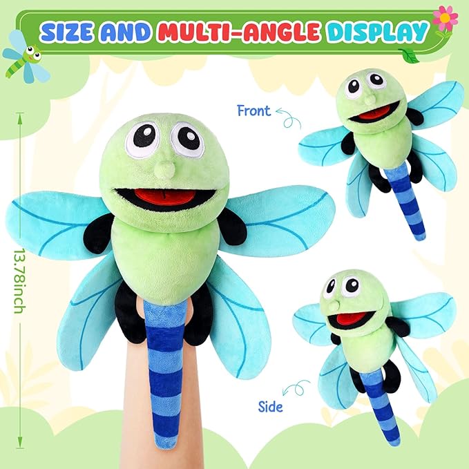Animal Hand Puppets 11 Inch Insect Plush Ladybug Ant Dragonfly Caterpillar Puppet Toys Role-Play Puppets for Kids Storytelling Imaginative Pretend Play Teaching Preschool(Dragonfly)
