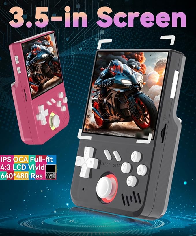 My Mini Handheld Game Console 3.5-in 640*480 IPS OCA Screen RK3326 4000mAh mymini with Portable Case Pink-64GBVer.