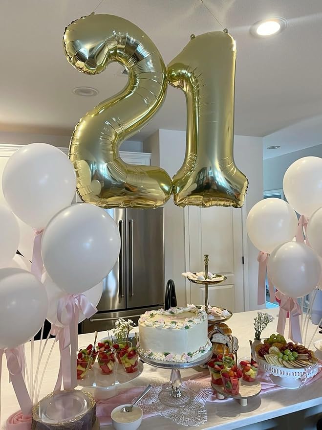 40 Inch Light Gold 3 Large Number Balloon, 3 13 23 30 33 36 Champagne Gold Birthday Party Decorations, Number Three Foil Balloons for Anniversary Party Graduations Celebration Supplies