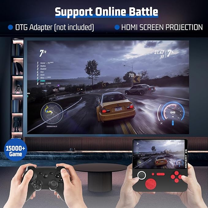 Handheld Game Console 5 Inch Screen, Retro Gaming Console with 64G Built-in 15000+ Classic Games, 1280x720 Pixels, Game Searchable, 5000mAh Battery, Portable Pocket Arcade with Desktop Stand (Black)