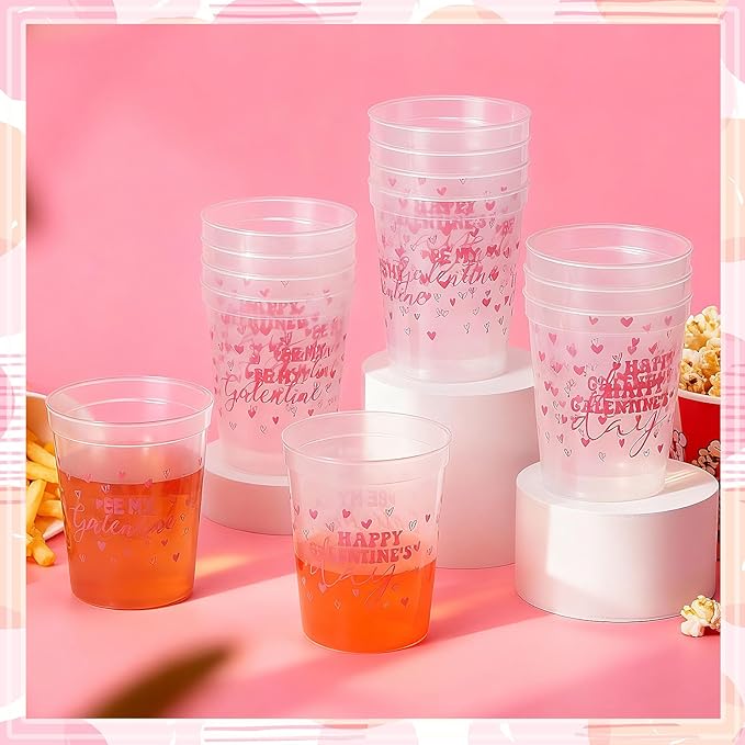 24 Pcs Galentine Day Gift Cups 16 oz Reusable Thick Be My Valentine Party Plastic Drinking Cup Clear Pink and Red Happy Girlfriend Party Decorations Friendship Gift Supplies