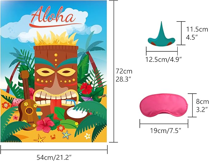 ASTARON Pin The Nose Game for Hawaiian Luau Party Pin Game for Aloha Tiki Party Supplies Tropical Party Game,Family Classroom Activities