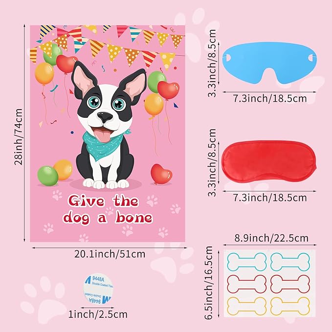 Hooqict Pin The Bone on The Dog Party Game for Kids Birthday Party Games Dog Themed Birthday Supplies Puppy Party Favors for Boys Girls, Large Pin The Tail Poster with 48 Bone Stickers