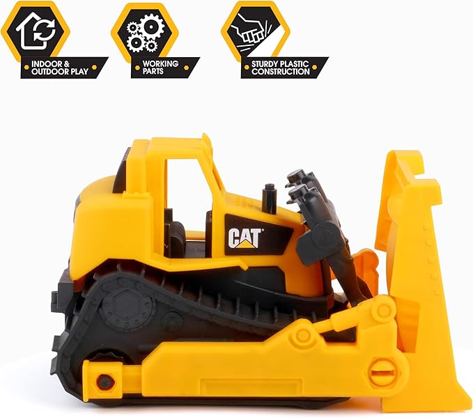 Cat Construction Fleet 10” Bulldozer Toy – Heavy‑Duty Plastic, Working Blade & Free‑Rolling Wheels, Indoor/Outdoor Sandbox Vehicle for Toddlers & Kids Ages 2 +, Yellow