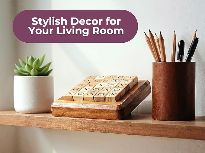 BSIRI Pushing Me Wooden Tic Tac Toe Game- Tabletop Board Games for Farmhouse Decor, Coffee Table Decor, Unique Gifts Fun Gifts for Adults. Perfect for Game Night, Table Games (5 Inch)